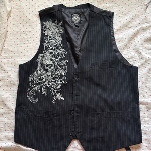 Premium Point Black Pinstripe Vest with Skull Design